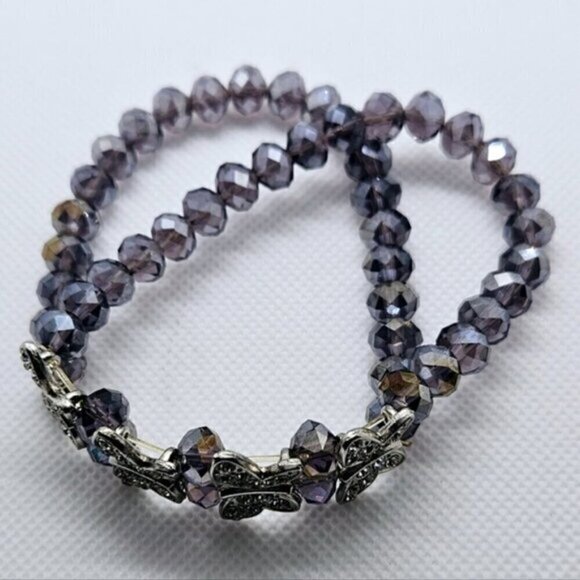 Butterfly Pave Purple Crystals  Stretch Bracelet - Picture 4 of 7